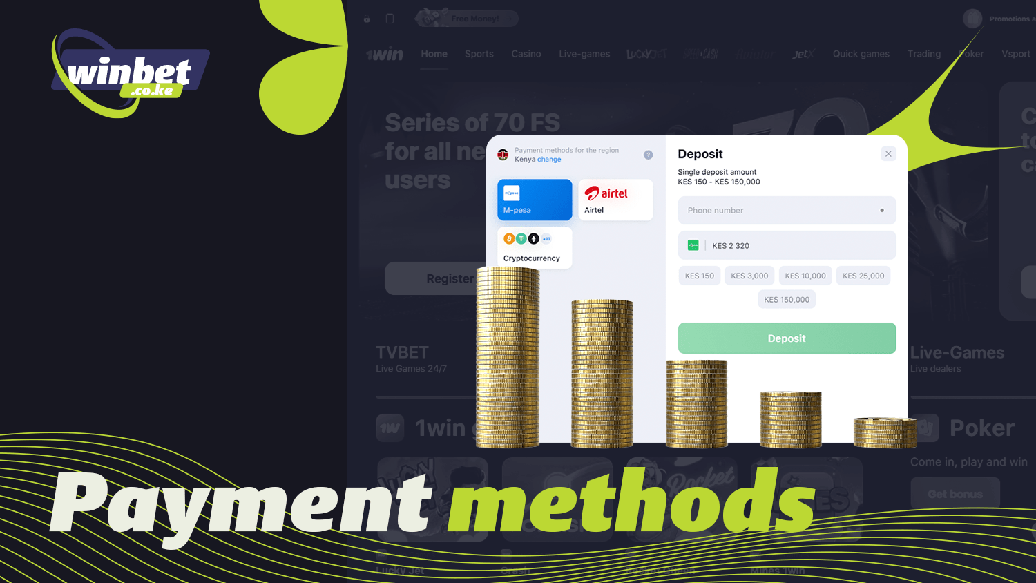 The usual payment methods are available at 1win Kenya