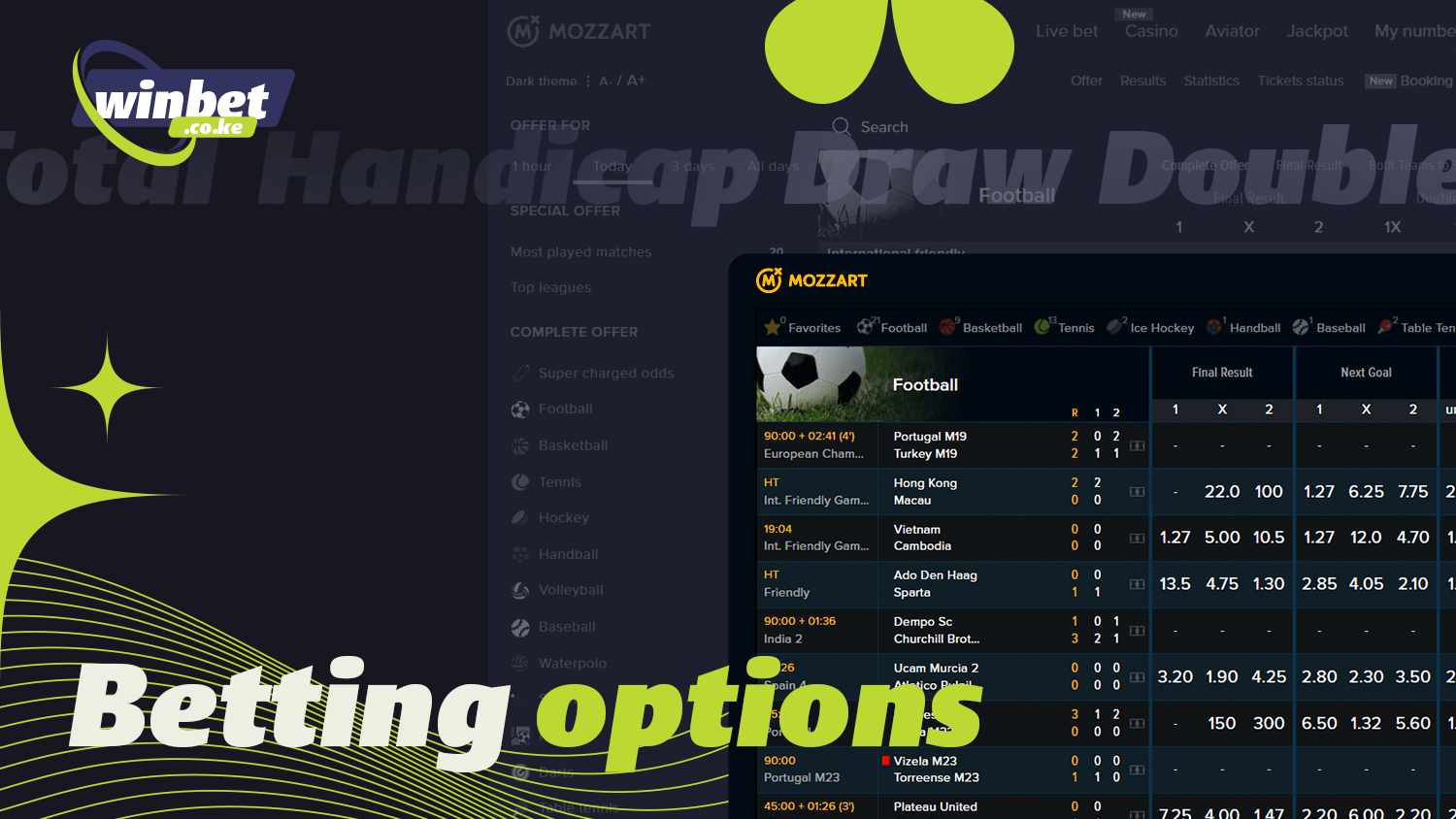 There are several types of sports betting at Mozzartbet