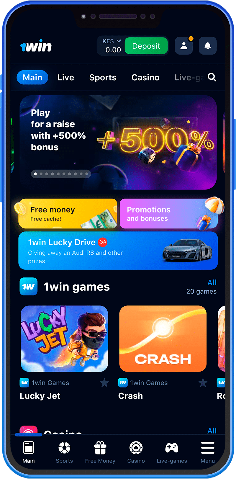 1win Kenya app home page