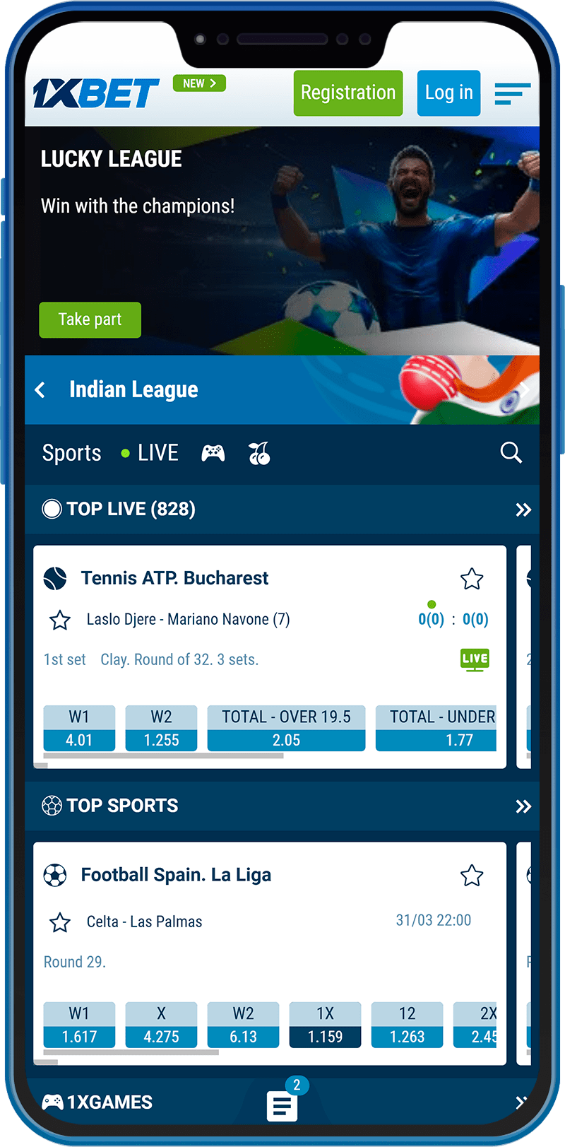 1xBet Kenya app home page