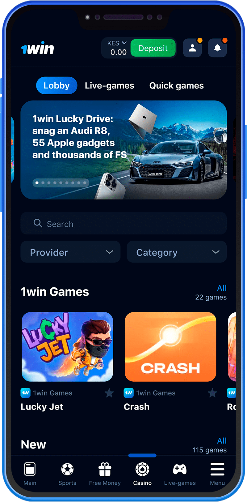 1win mobile app casino in Kenya