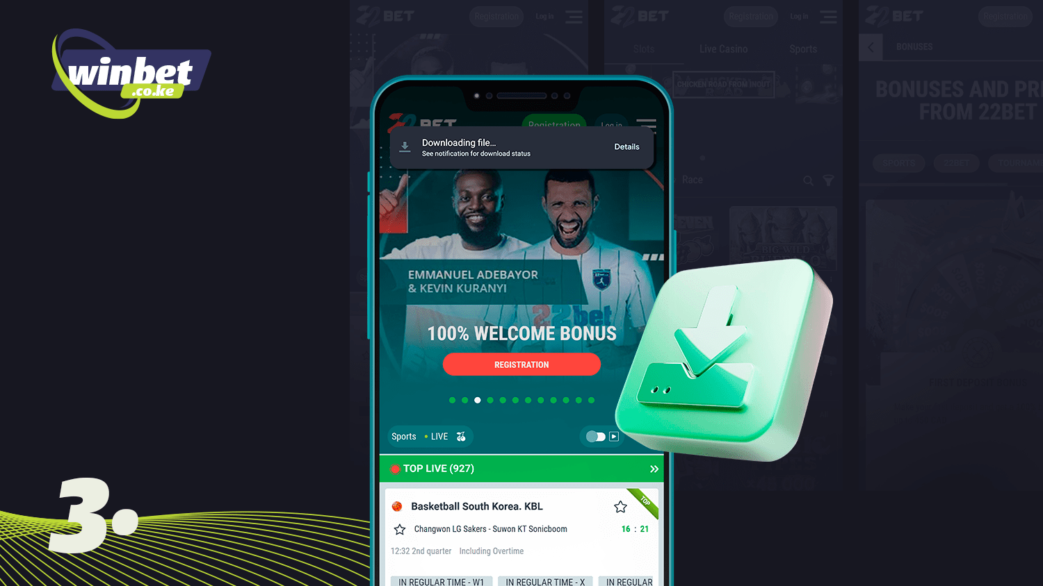 Wait for the download before installing the 22Bet app