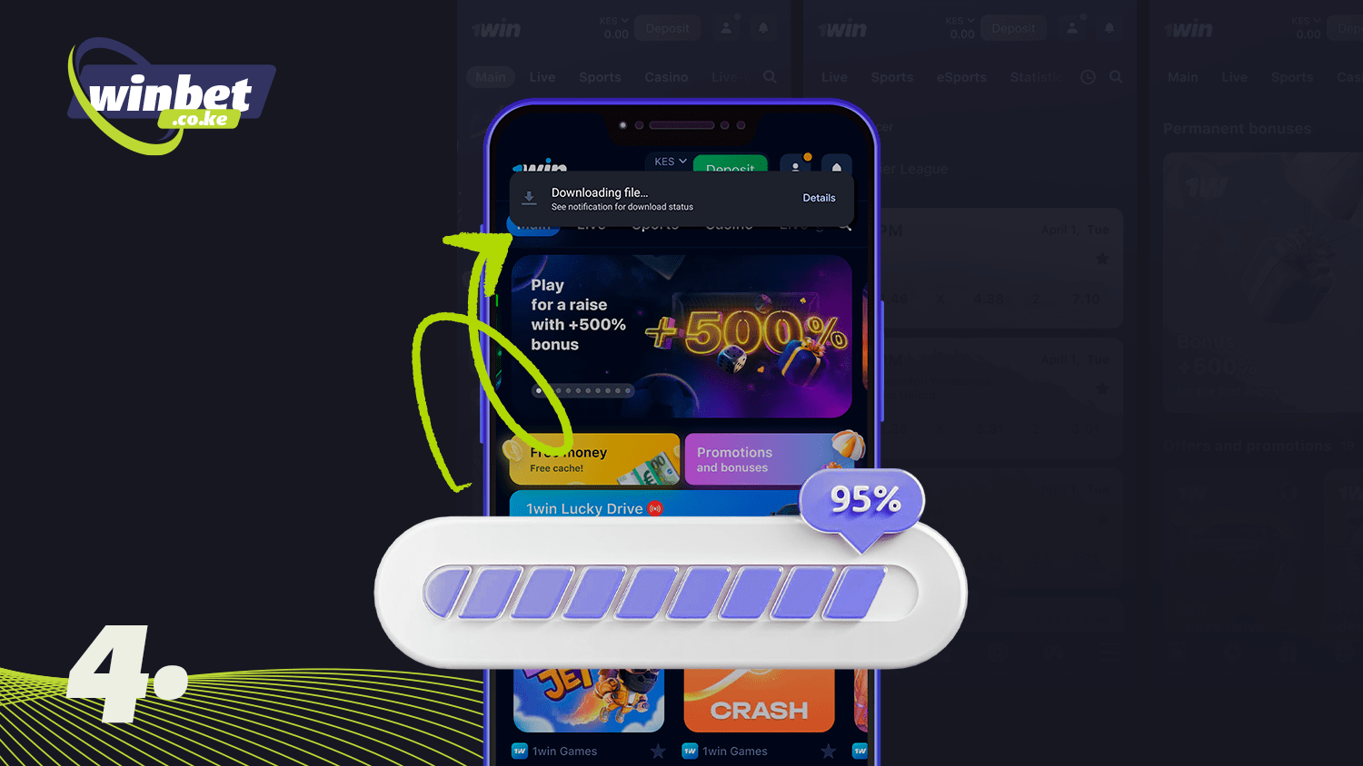 Wait for the download before installing the 1win app