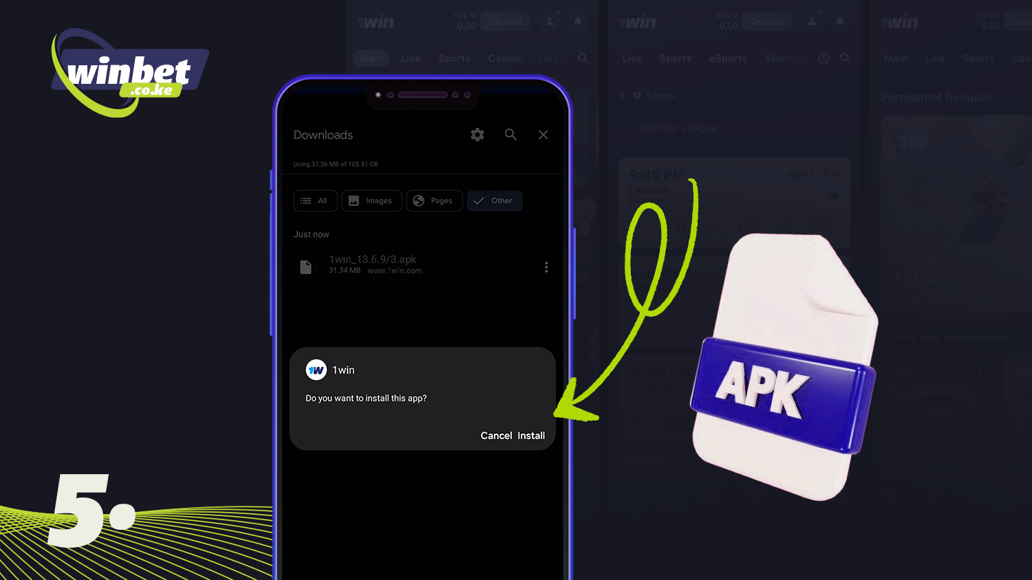 Start installing the 1win app on Android