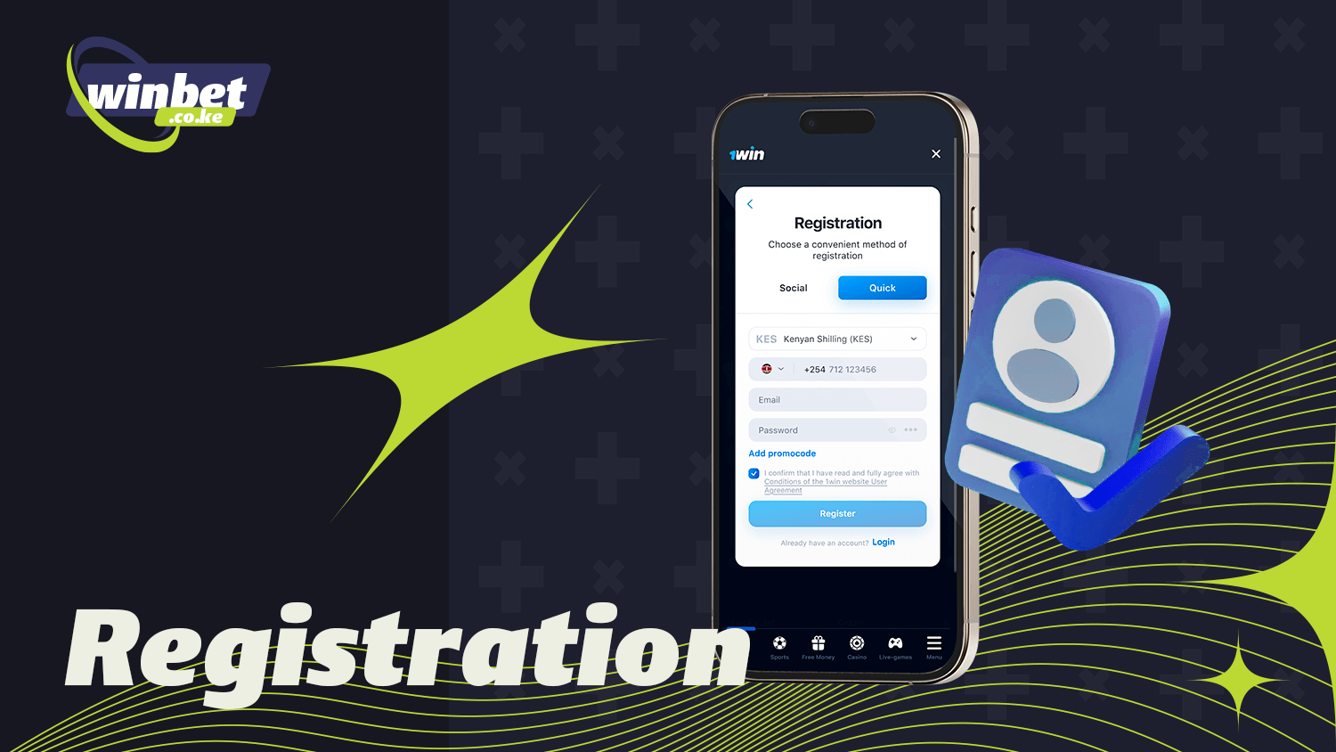 Before betting on the 1win app, you must be registered