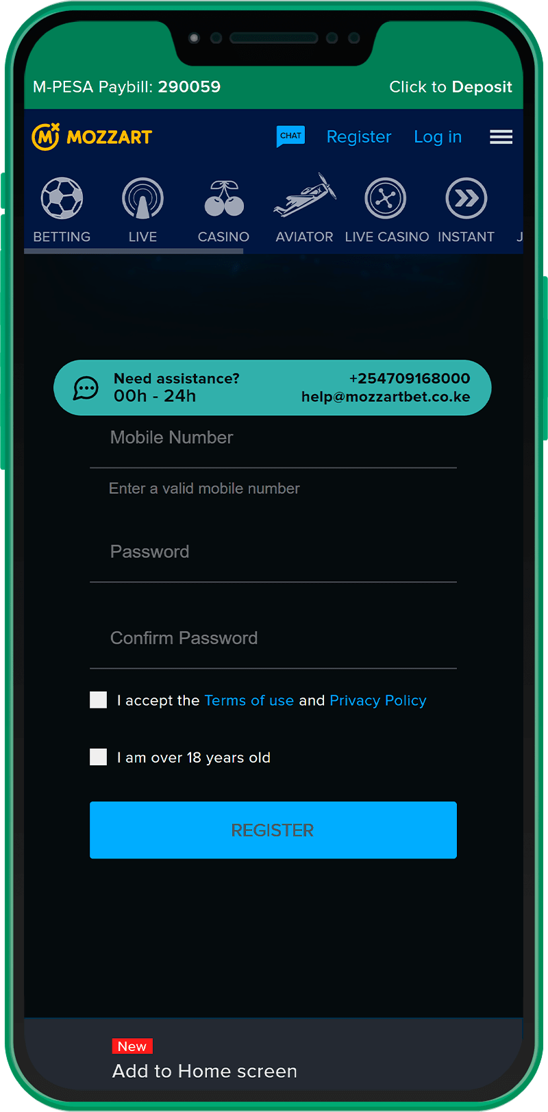 Registering for the Mozzartbet app in Kenya