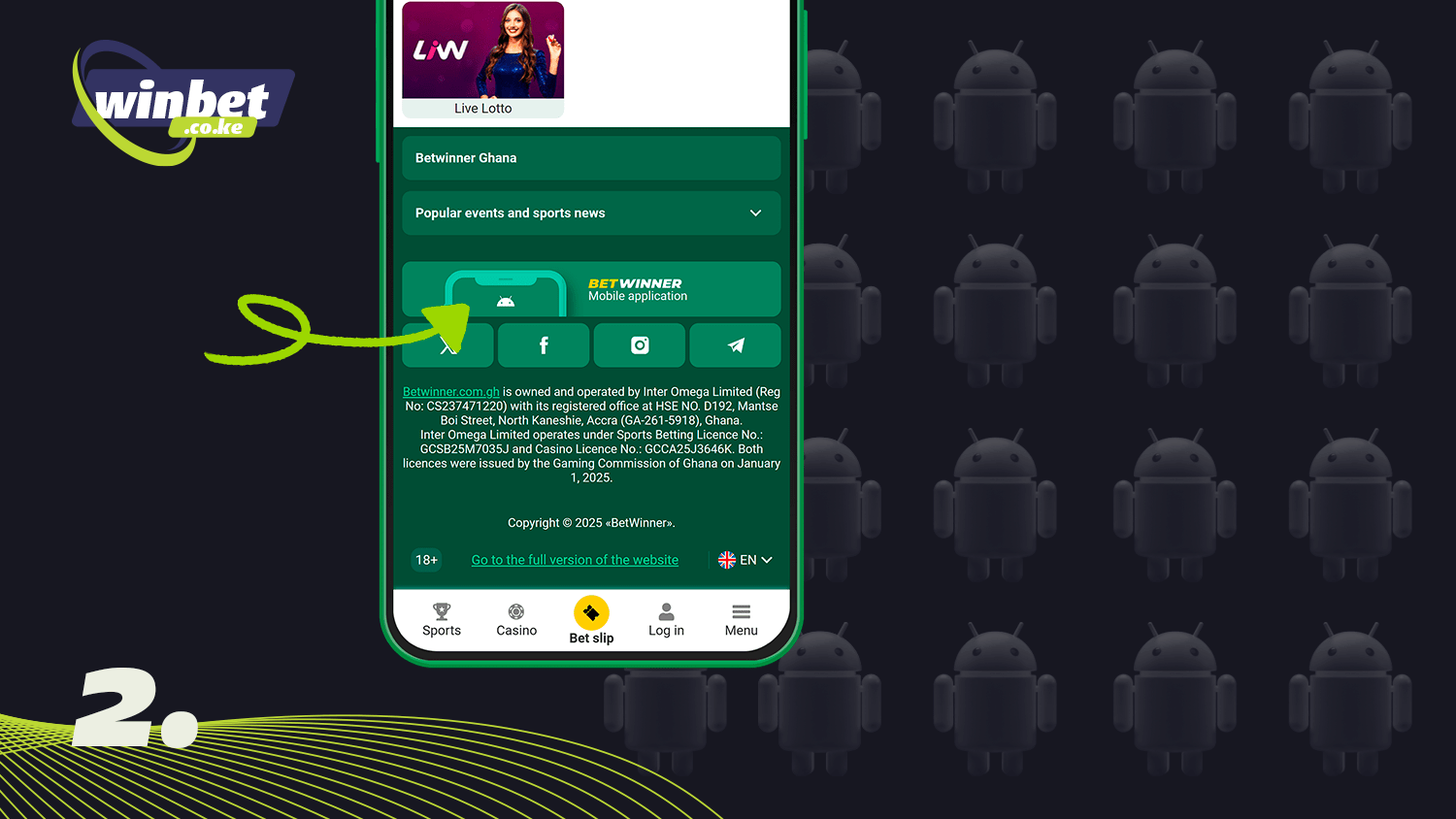To download the Betwinner app go down to the bottom of the page