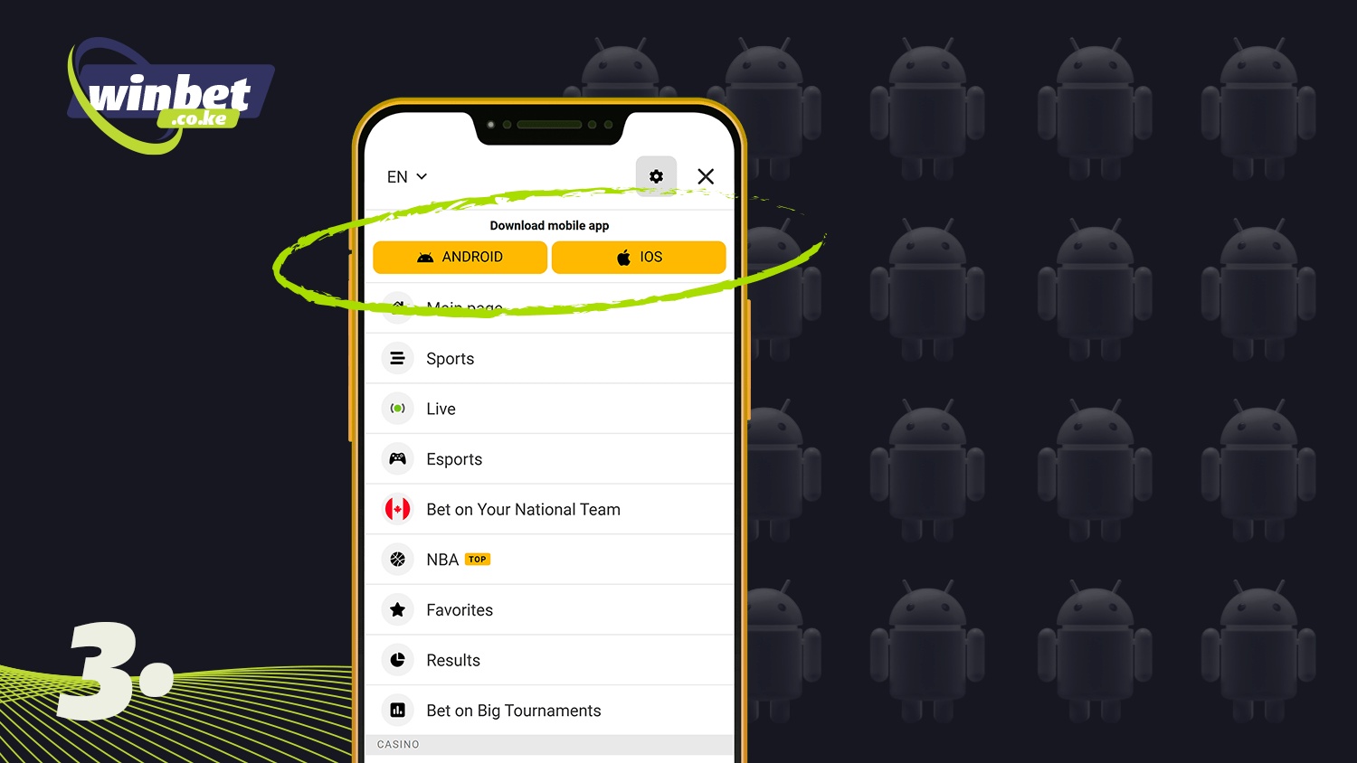 Go to the main menu to download Melbet app on android