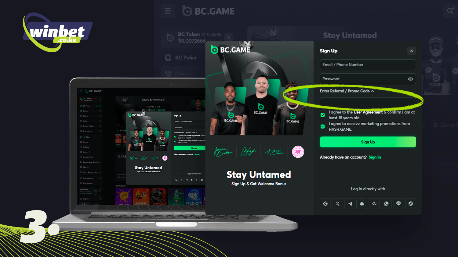 Use promo code BC.Game before registering