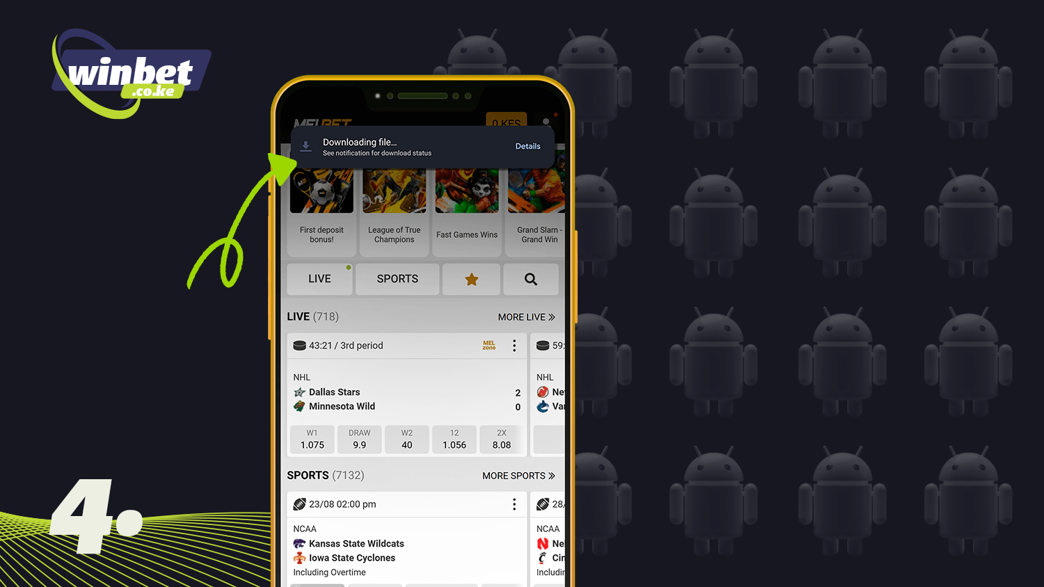 Wait for the download before installing the Melbet app