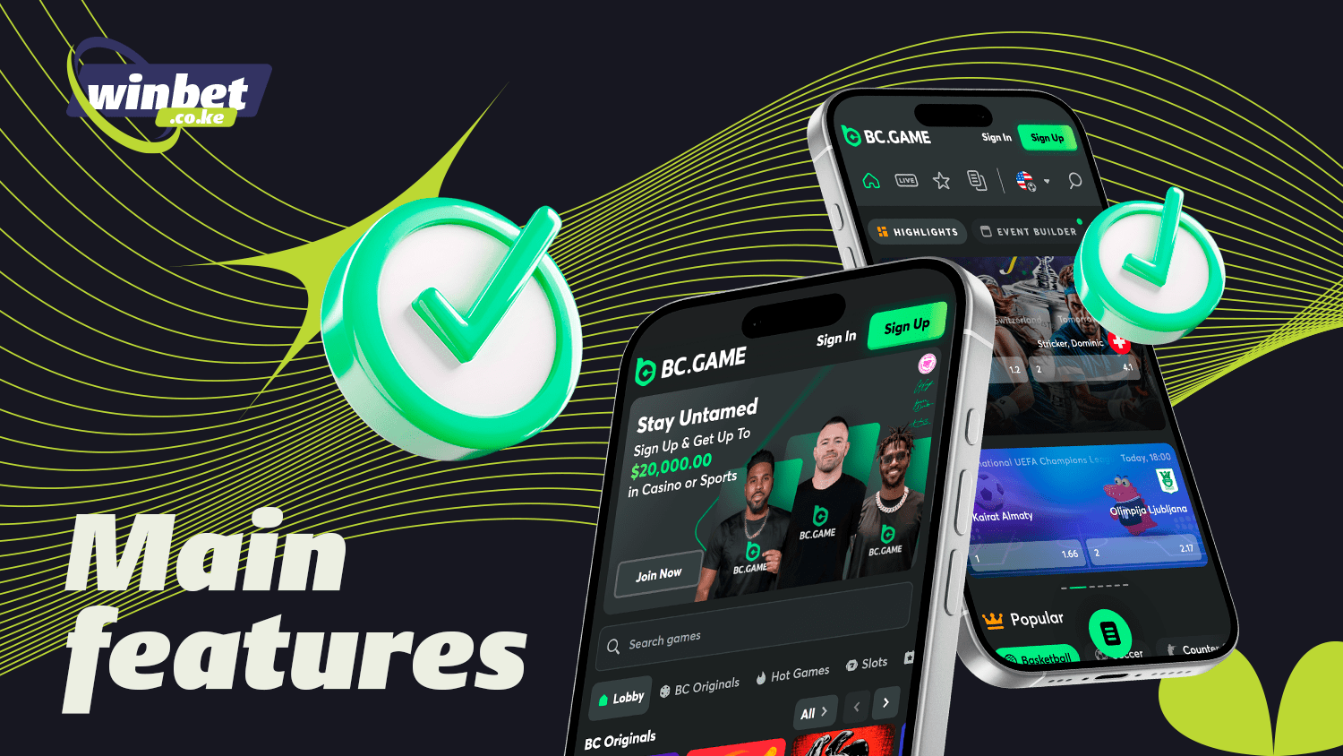 BC.Game app with multiple betting categories and casino games