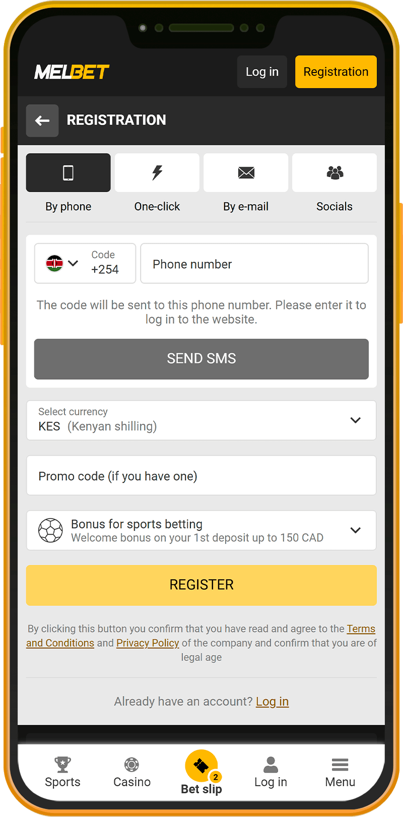Registration in the mobile application Melbet