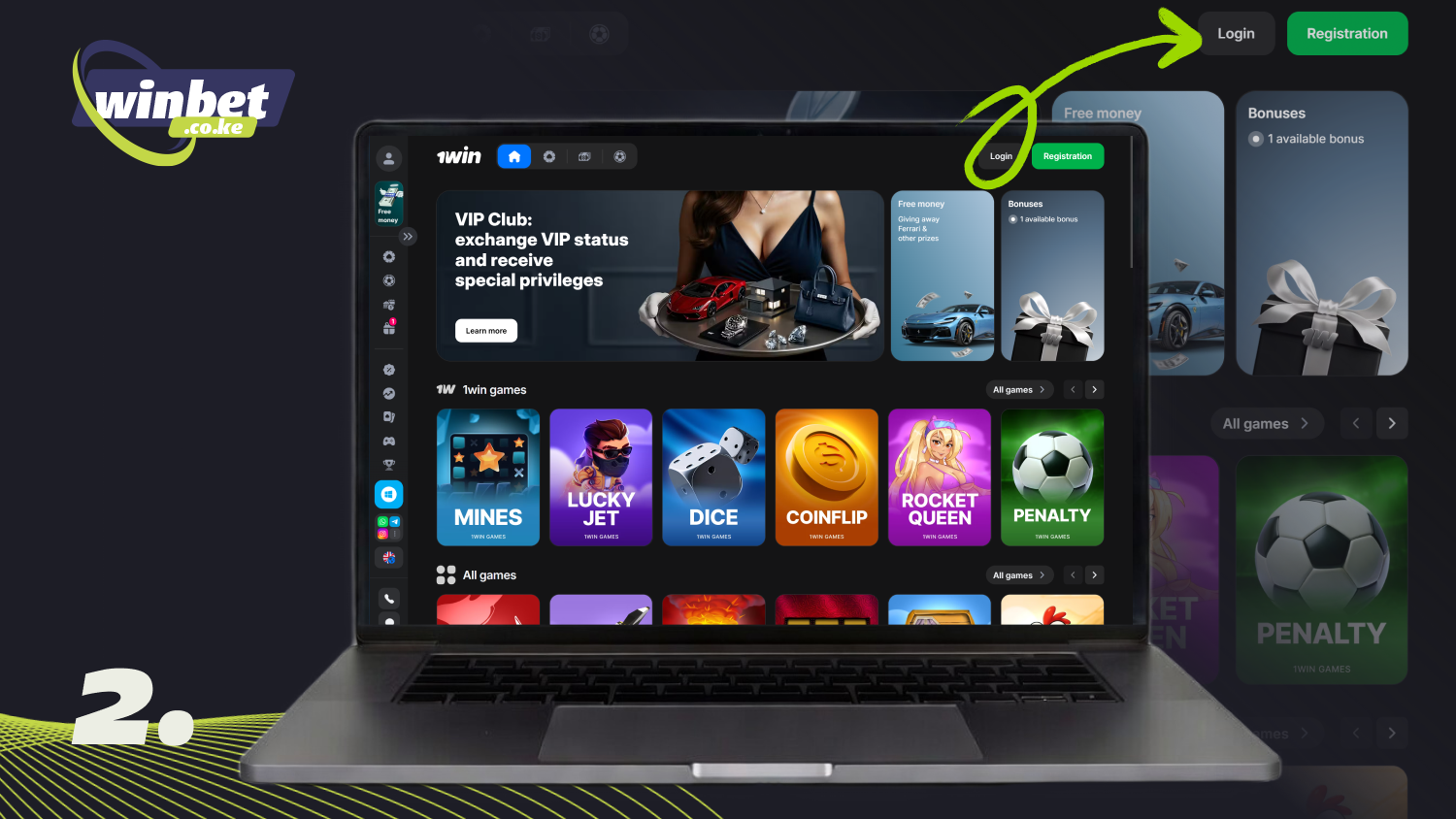 Click the login button to log in to your 1win account in Kenya