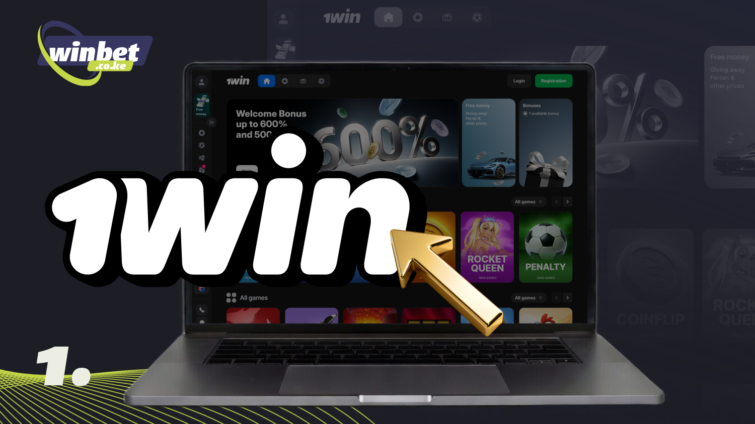 Open the 1win website or app in Kenya to create an account