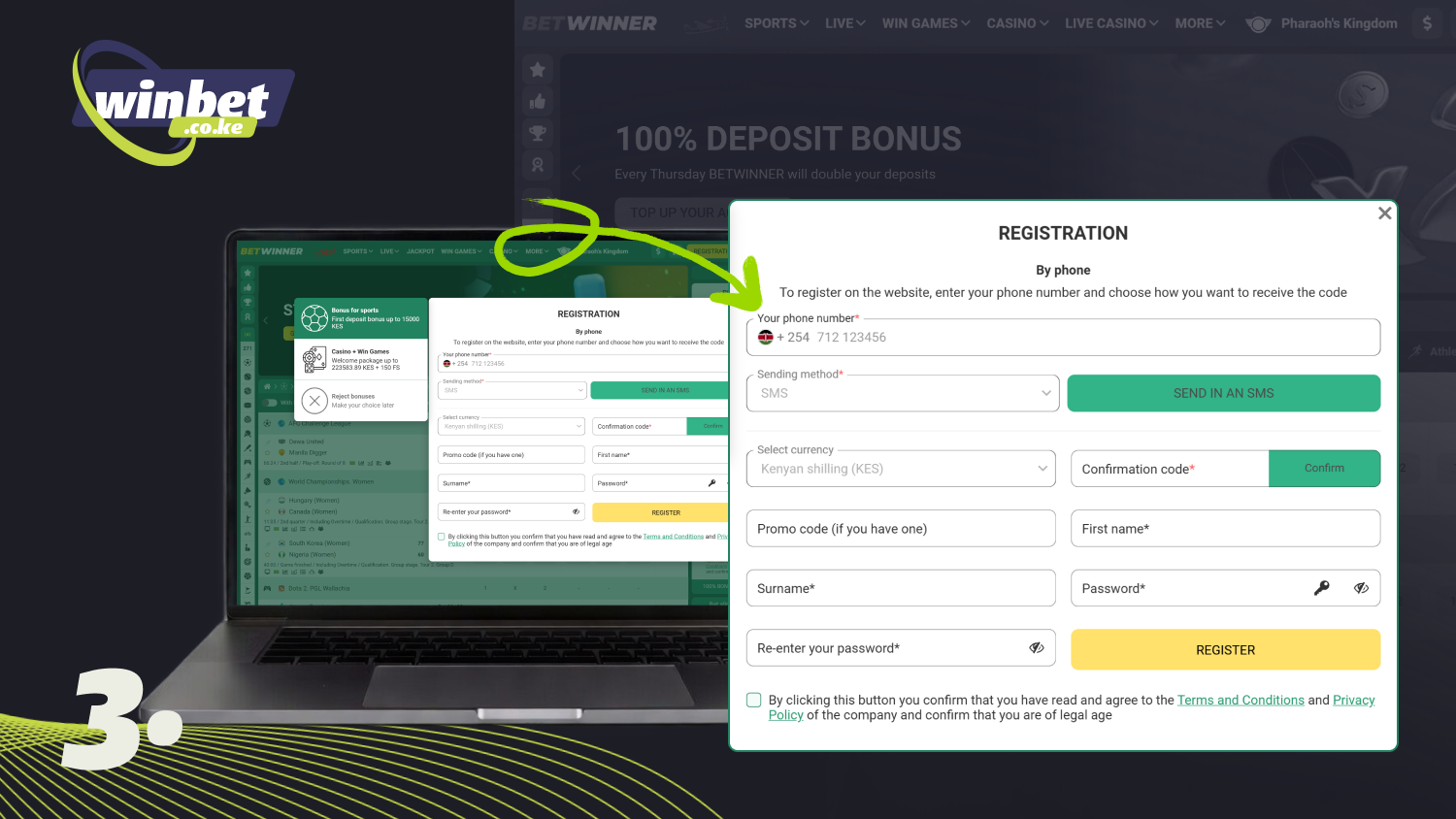 Fill out the Betwinner registration form and create a password