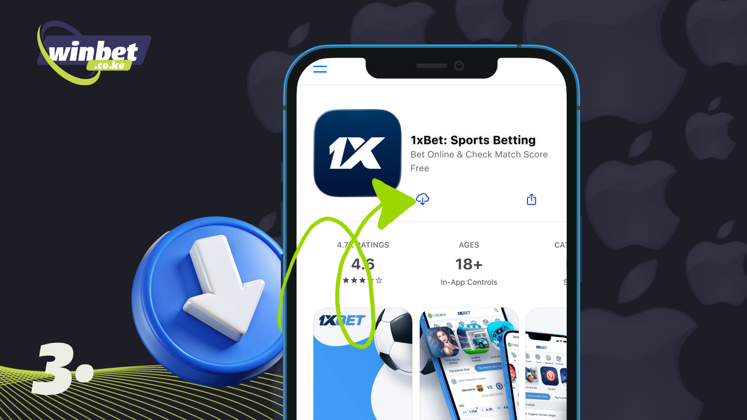 Tap the download button for the 1xbet app for iOS