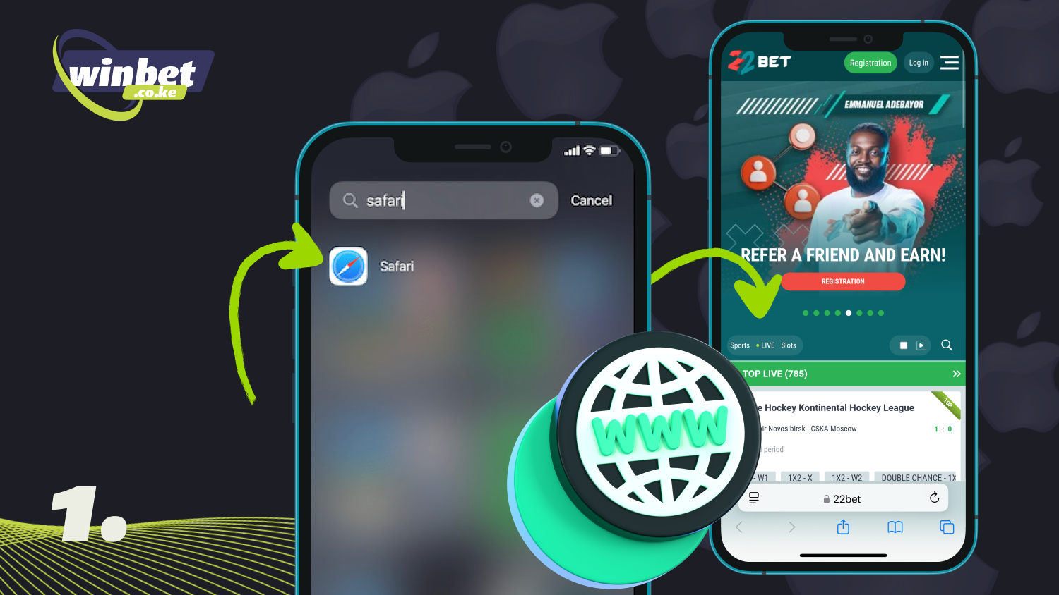To download the 22bet app for iOS in Kenya, open the Safari browser and go to the casino’s website