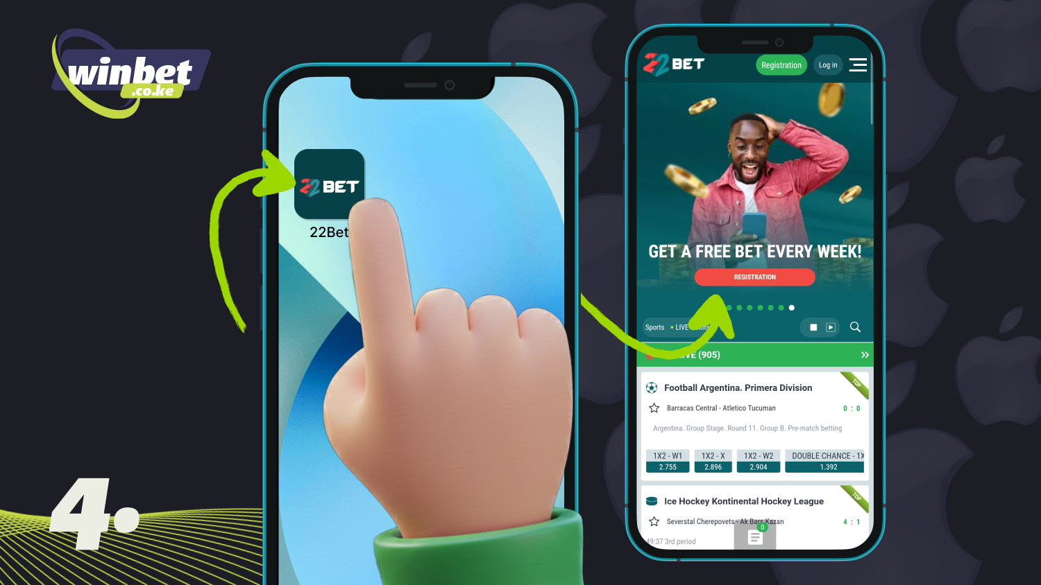 Open the 22Bet mobile app from your device’s home screen and start placing bets
