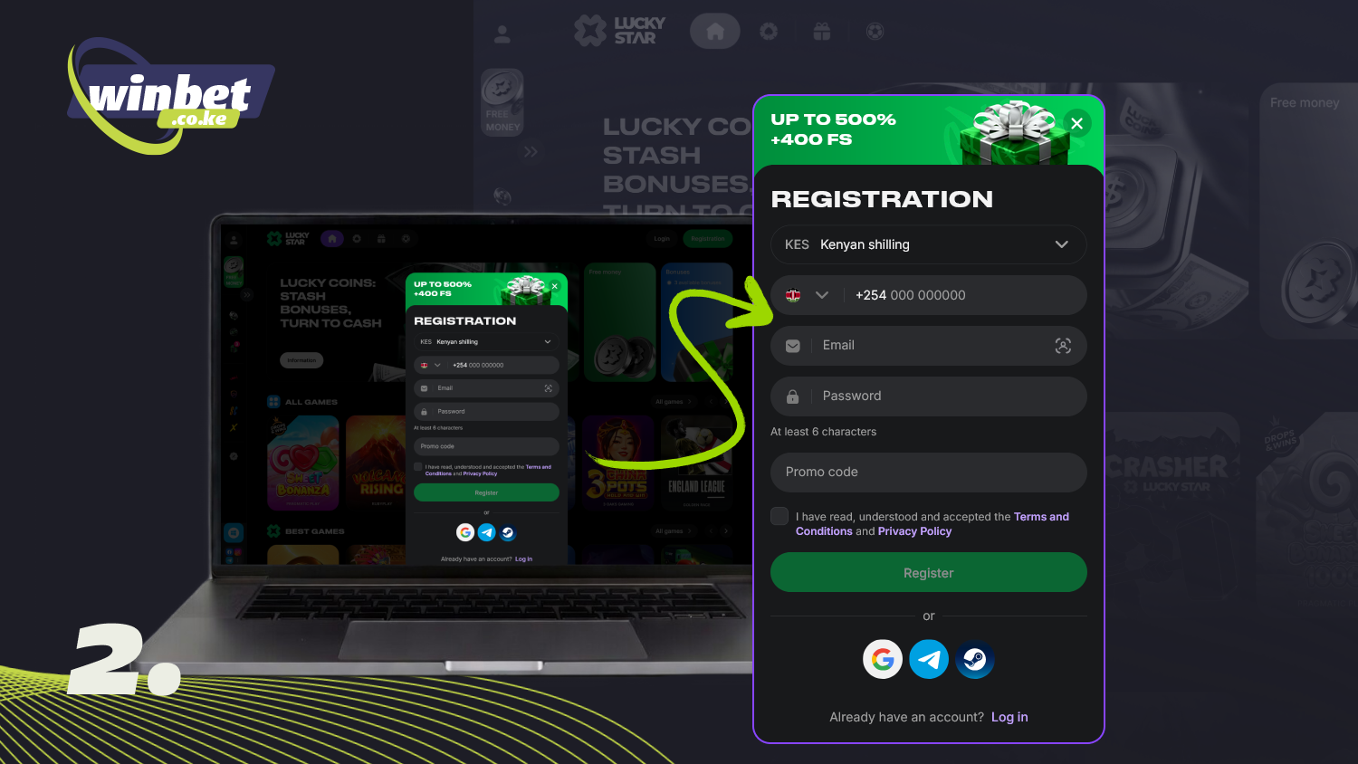 Fill out your personal information in the Lucky Star registration form to create a new account