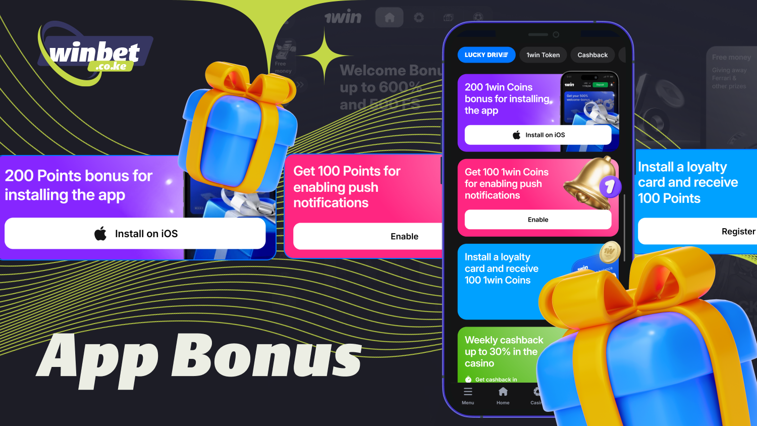 By installing the 1win app, players receive bonus coins for installation, notifications, and loyalty program activation