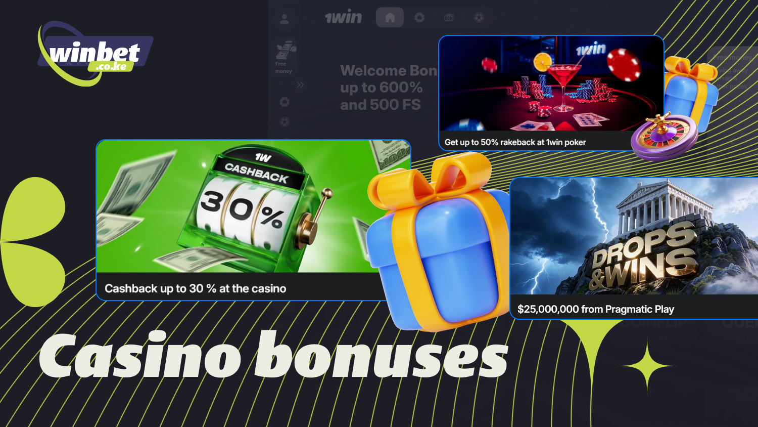 1win casino's regular bonuses include free spins, tournaments, rakeback, and weekly cashback for players