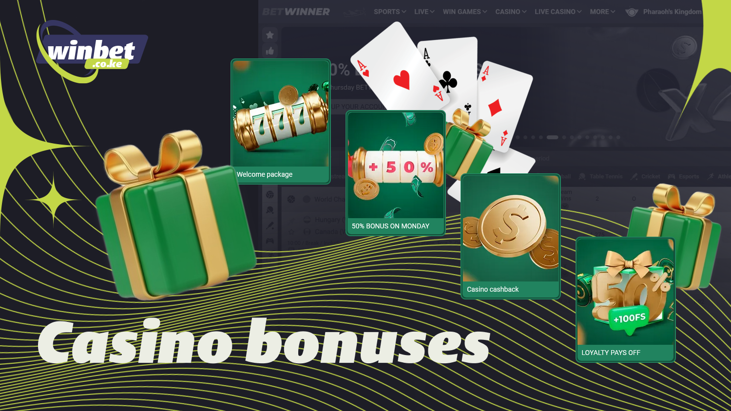 Betwinner Casino in Kenya offers regular bonuses, reload bonuses, and cashback for active players