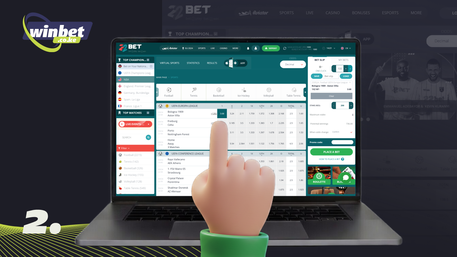 Place bets at the casino or on sports to clear the 22bet bonus