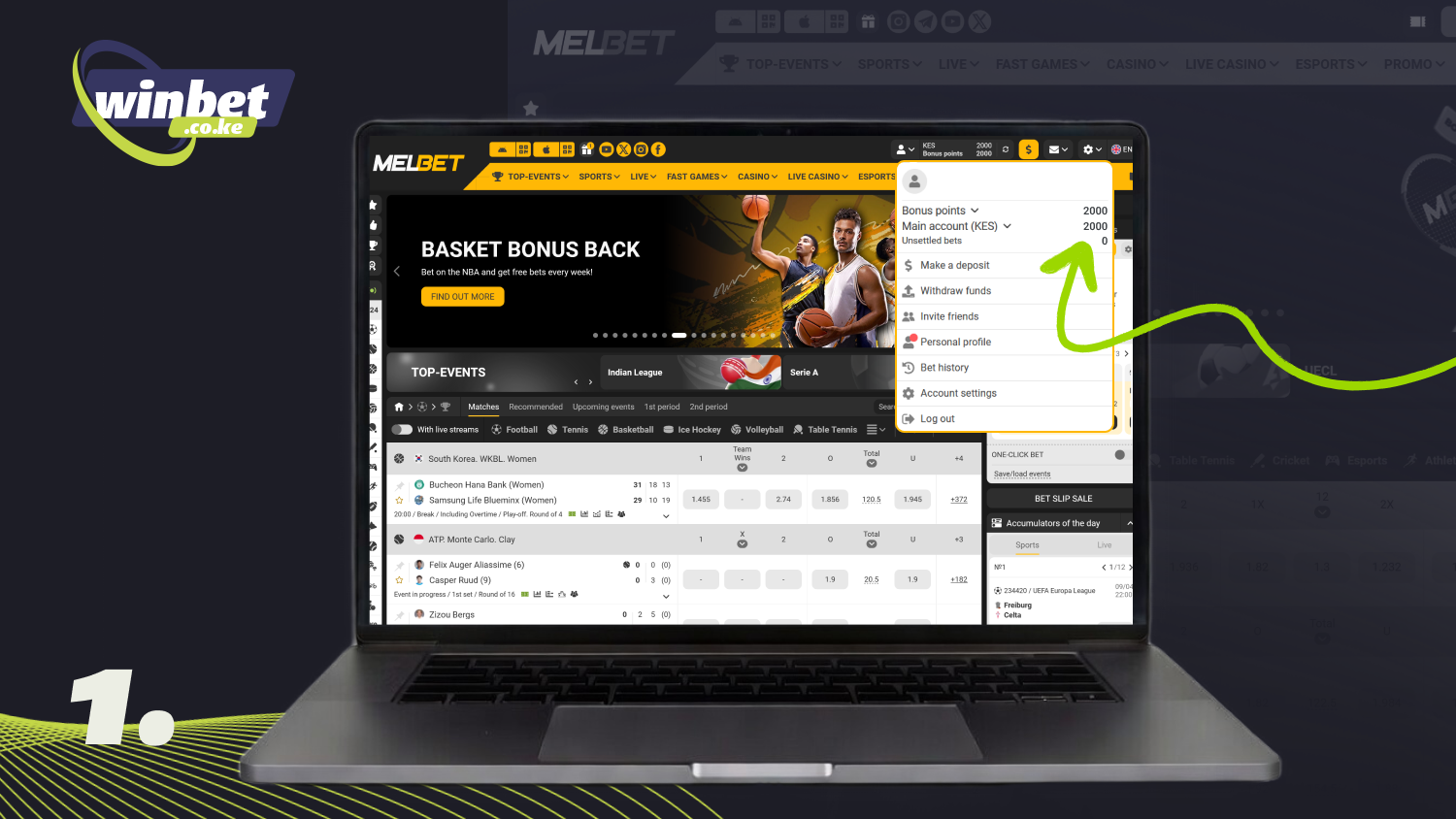 Check your account balance after depositing and activating the Melbet bonus in Kenya