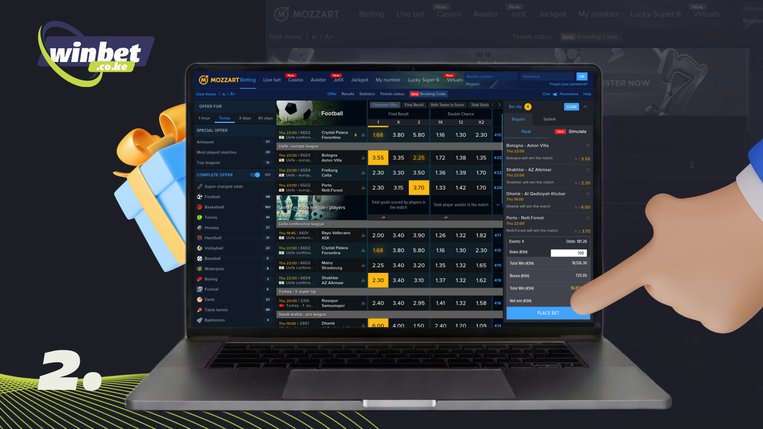 Place accumulator bets to claim the Mozzartbet bonus