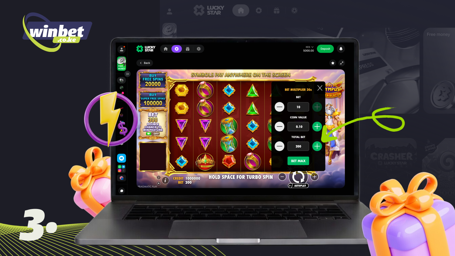 Keep your bet size between 150 and 400 KES per spin to wager the Lucky Star bonus