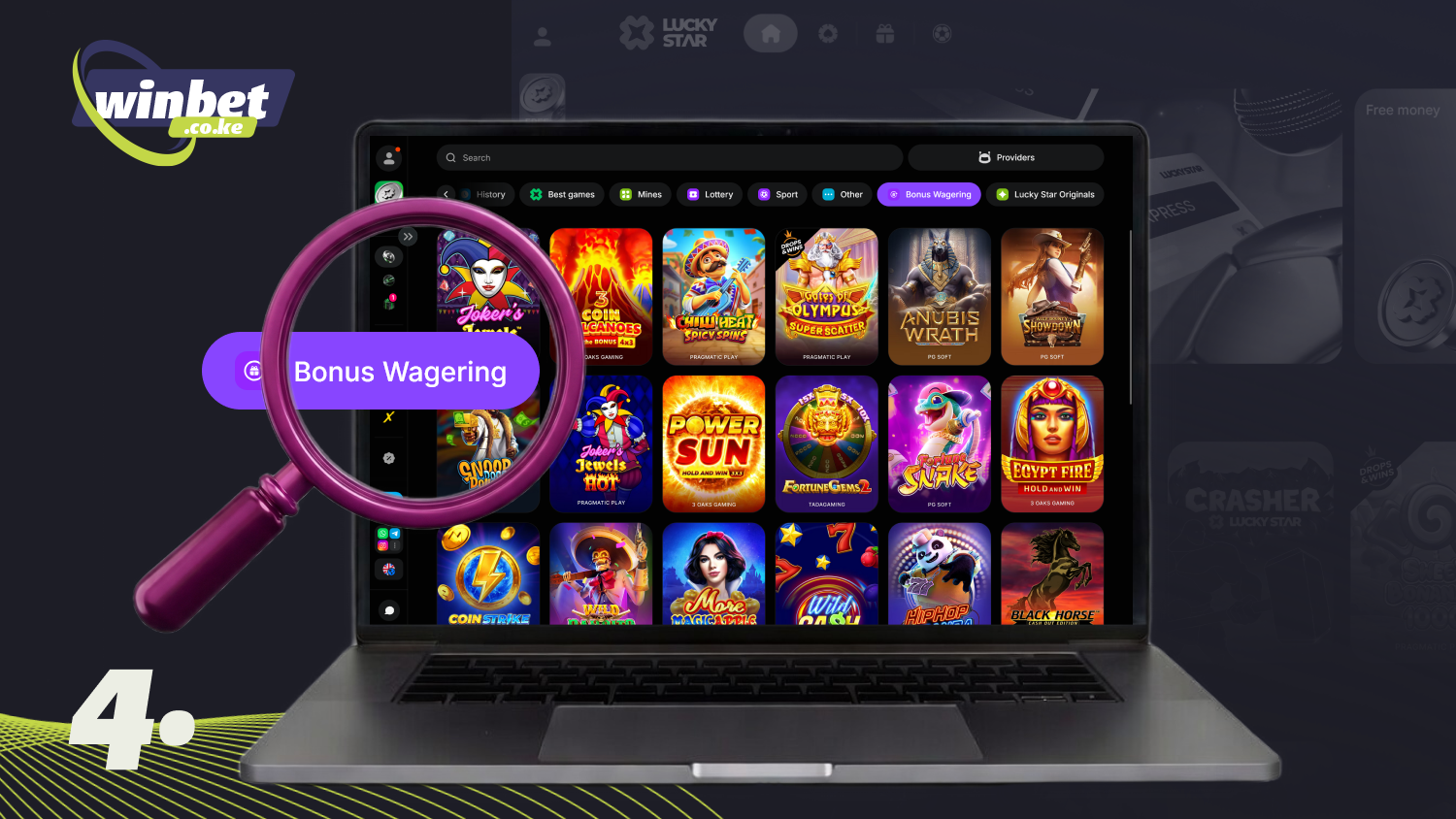 Play slots from the Bonus Wagering category to wager the Lucky Star bonus