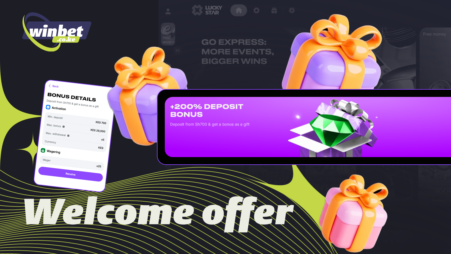 The Lucky Star welcome bonus in Kenya offers up to 500% on your first four deposits