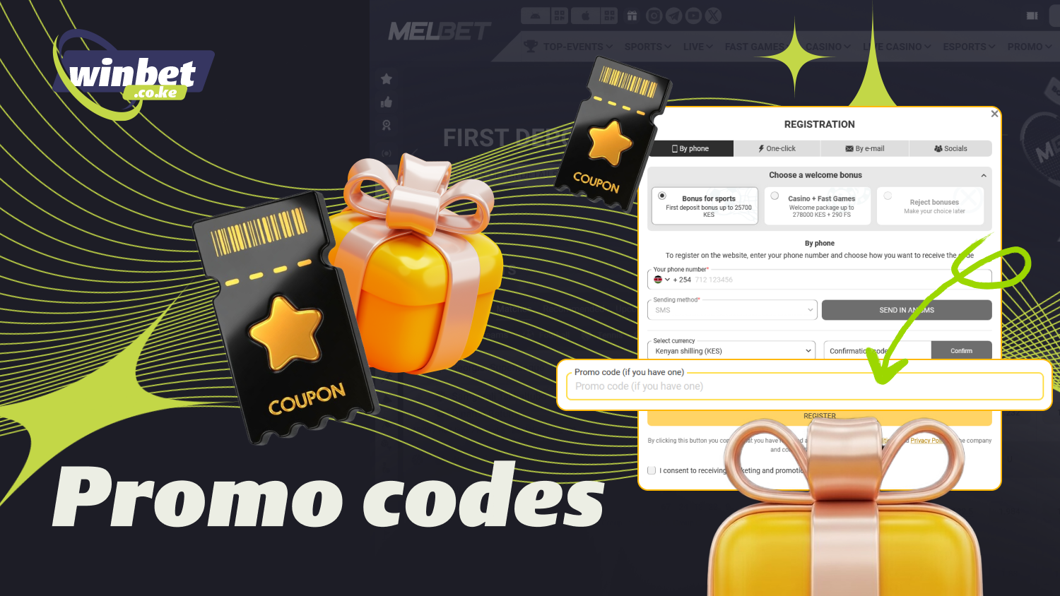 Melbet players from Kenya can obtain promo codes and redeem them for bonuses