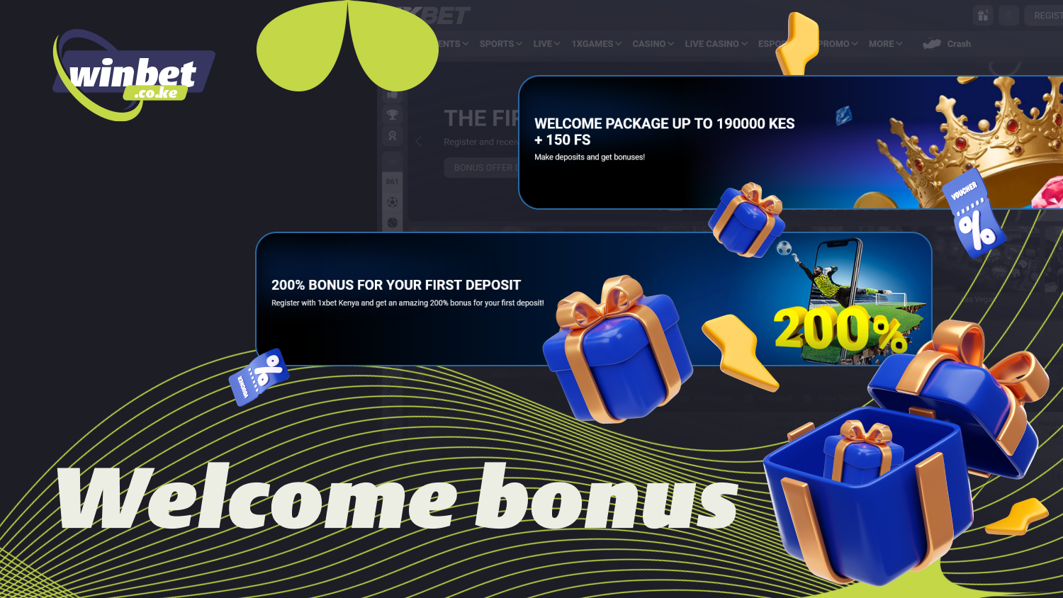 The 1xBet welcome bonus in Kenya offers cash and free spins on your first deposit upon registration